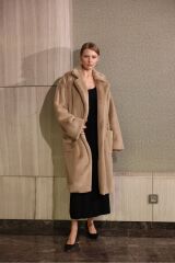 Camel Renk Peluş Uzun Mont