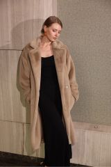 Camel Renk Peluş Uzun Mont