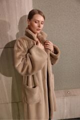 Camel Renk Peluş Uzun Mont