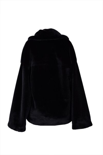 Kısa Kürk Peluş Mont Siyah - 40