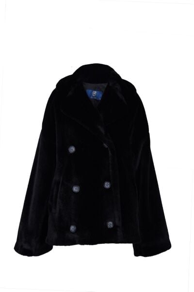 Kısa Kürk Peluş Mont Siyah - 38
