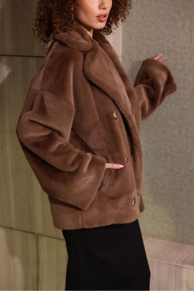 Kısa Kürk Peluş Mont Kahverengi