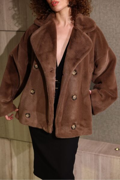Kısa Kürk Peluş Mont Kahverengi - 36