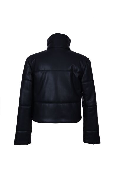 Deri Şişme Mont Siyah - 42