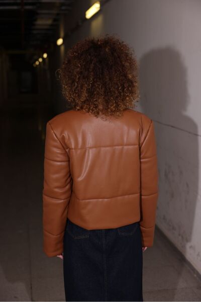 Deri Şişme Mont Kahverengi - 40