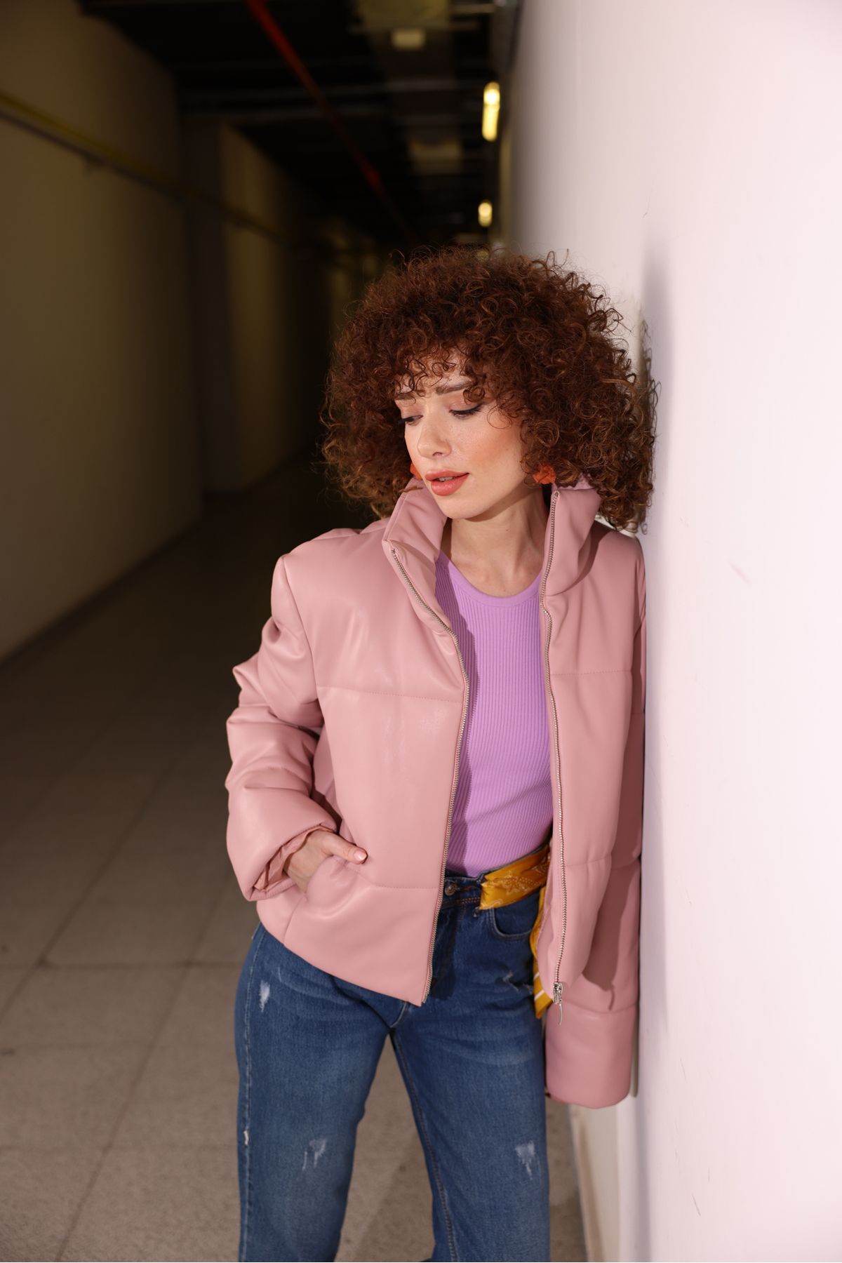 Deri Şişme Mont Pembe - 38