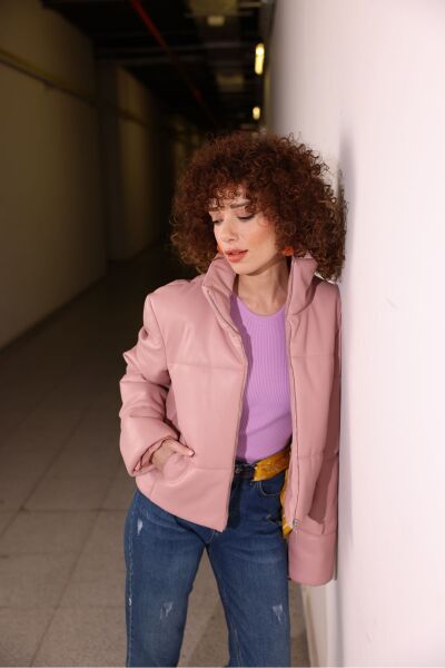 Deri Şişme Mont Pembe - 38