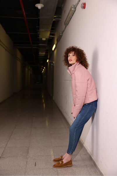 Deri Şişme Mont Pembe - 38