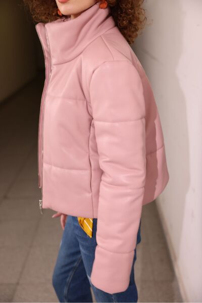 Deri Şişme Mont Pembe - 40