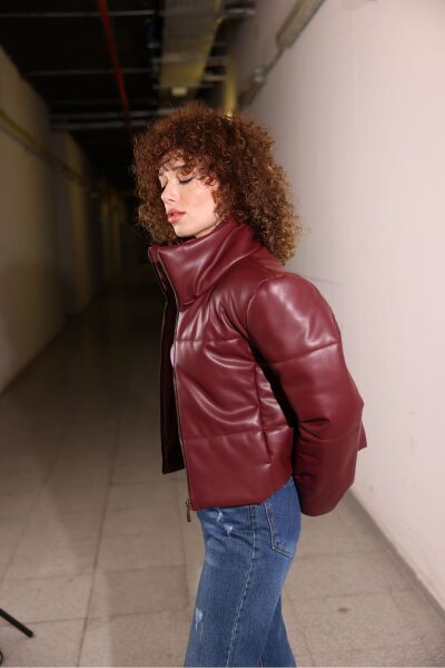 Deri Şişme Mont Bordo - 38