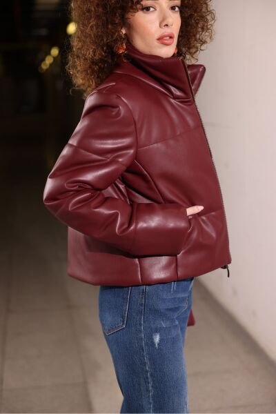 Deri Şişme Mont Bordo - 36