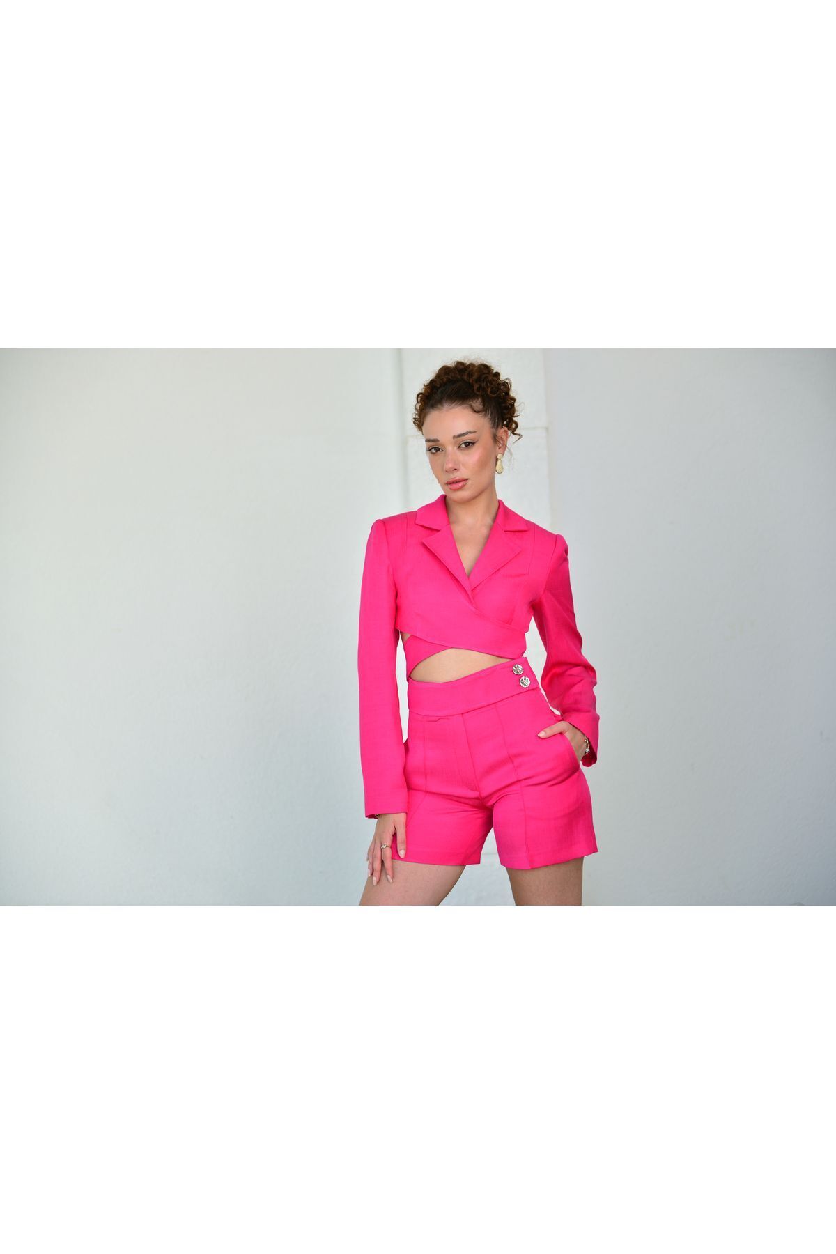 Pembe Crop Ceket Pembe - 38