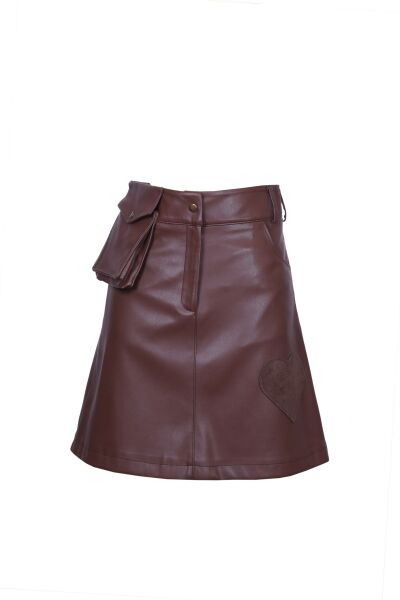 Kahverengi Deri Cepli Diz Etek
