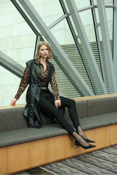 Deri Siyah Uzun Yelek