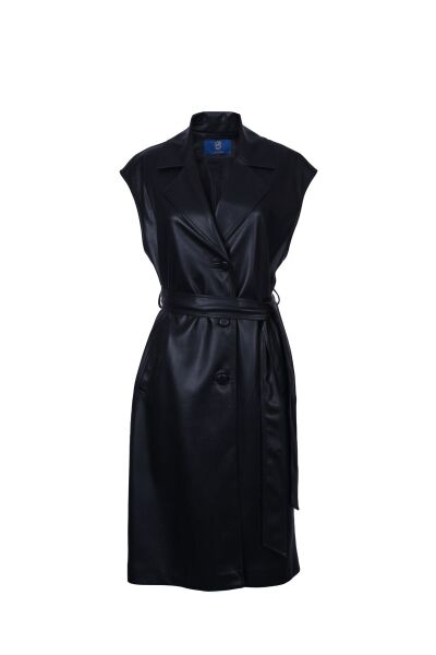 Deri Siyah Uzun Yelek Siyah - 42