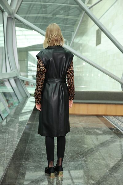 Deri Siyah Uzun Yelek Siyah - 38