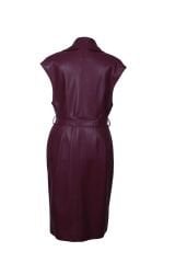 Deri Siyah Uzun Yelek Bordo - 36