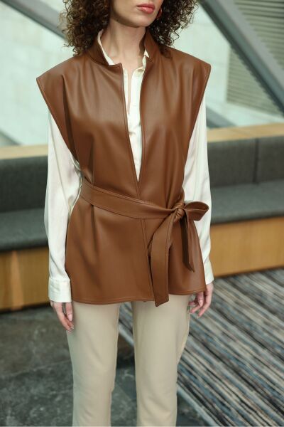 Deri Yelek Kahverengi