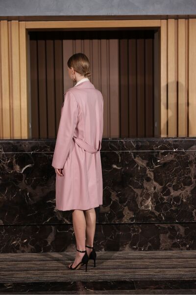 Pembe Deri Uzun Trençkot