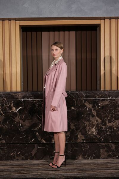 Pembe Deri Uzun Trençkot Pembe - 42