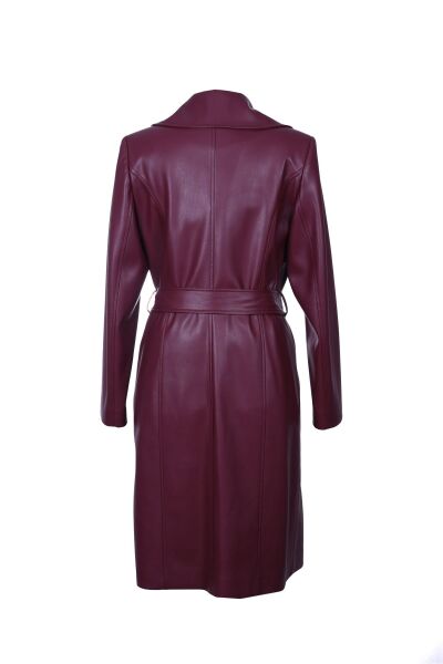 Pembe Deri Uzun Trençkot Bordo - 40