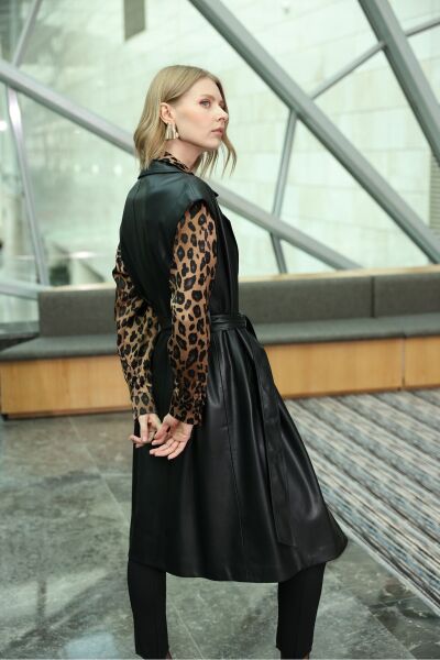 Deri Siyah Uzun Yelek 40 - Siyah