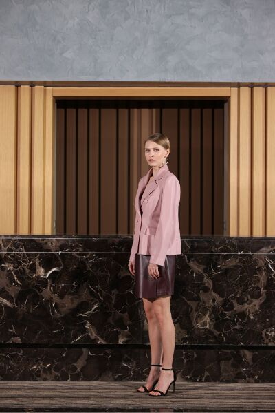 Kahverengi Blazer Deri Ceket 36 - Pembe