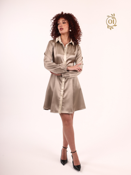 Oilemaperla Kemerli Vizon Saten Gömlek Elbise Biyeli