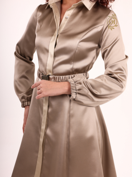 Oilemaperla Kemerli Vizon Saten Gömlek Elbise Biyeli