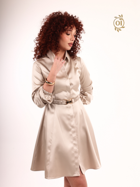 Oilemaperla Kemer Vizon Saten Gömlek Elbise