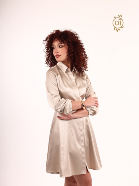 Oilemaperla Kemer Vizon Saten Gömlek Elbise