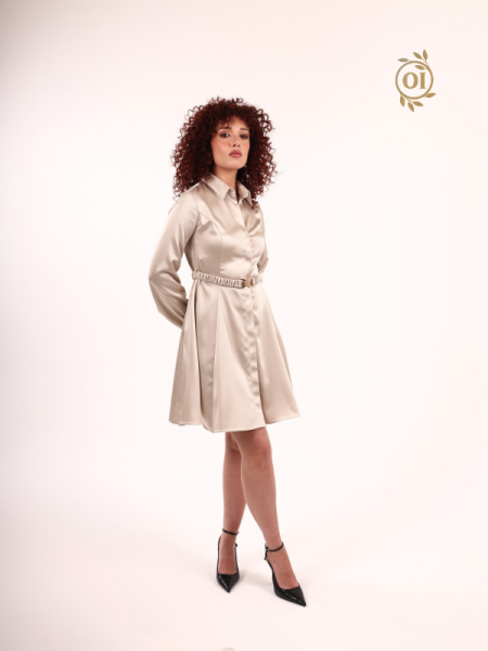 Oilemaperla Kemer Vizon Saten Gömlek Elbise